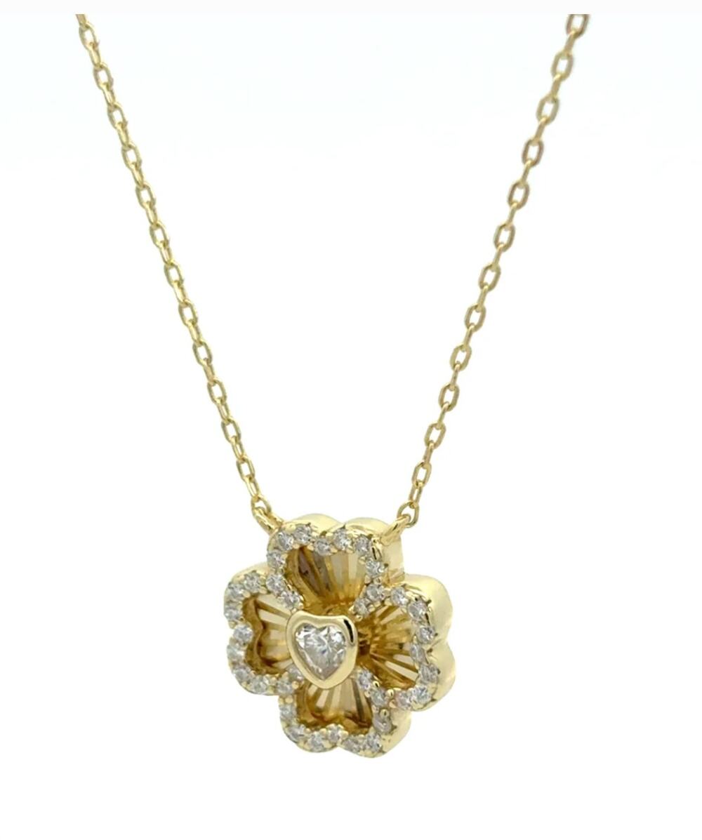 Moissanite Leaf Pendant Necklace 14K Gold Plated 925 Sterling Silver